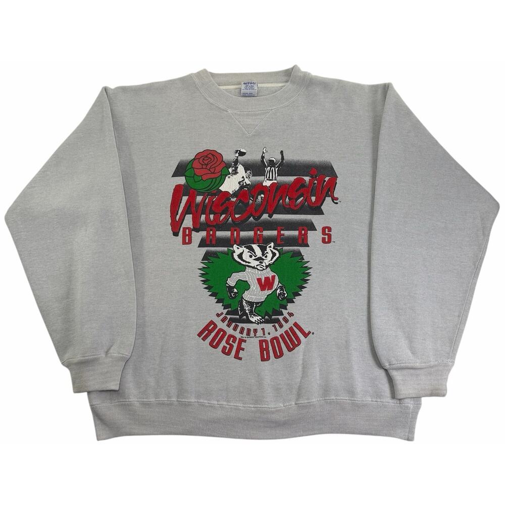 Vintage 90s Wisconsin Badgers Rose Bowl Crewneck Men's Large Grey Sweatshirt